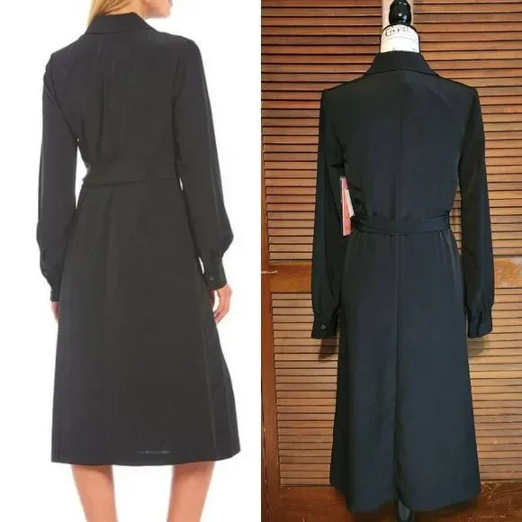 New LDT Adrienne Button Front Belted Midi Shirt Dress - Picture 2 of 10